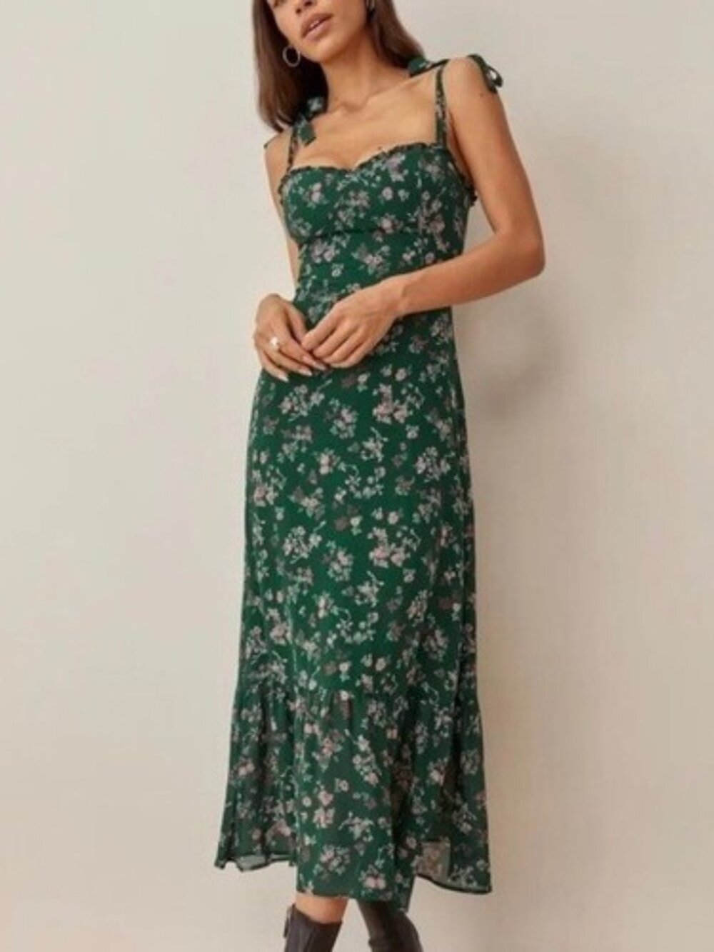 Reformation Green Floral Midi Dress